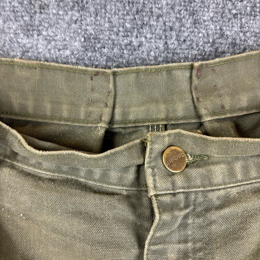 CARHARTT Men’s Grey/green Khaki Utility Cargo Work Pants Worn size: 34 - Picture 4 of 9